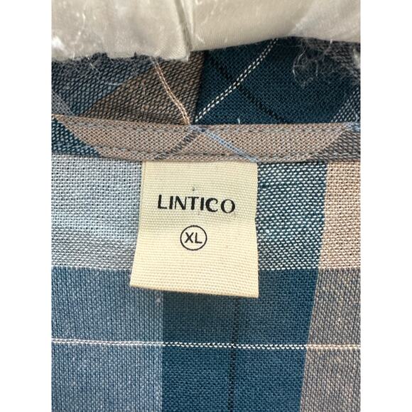 LINTICO | Linen Blend Blue Plaid Cowl Neck Short Sleeve Shirt Top | XL - Picture 7 of 9